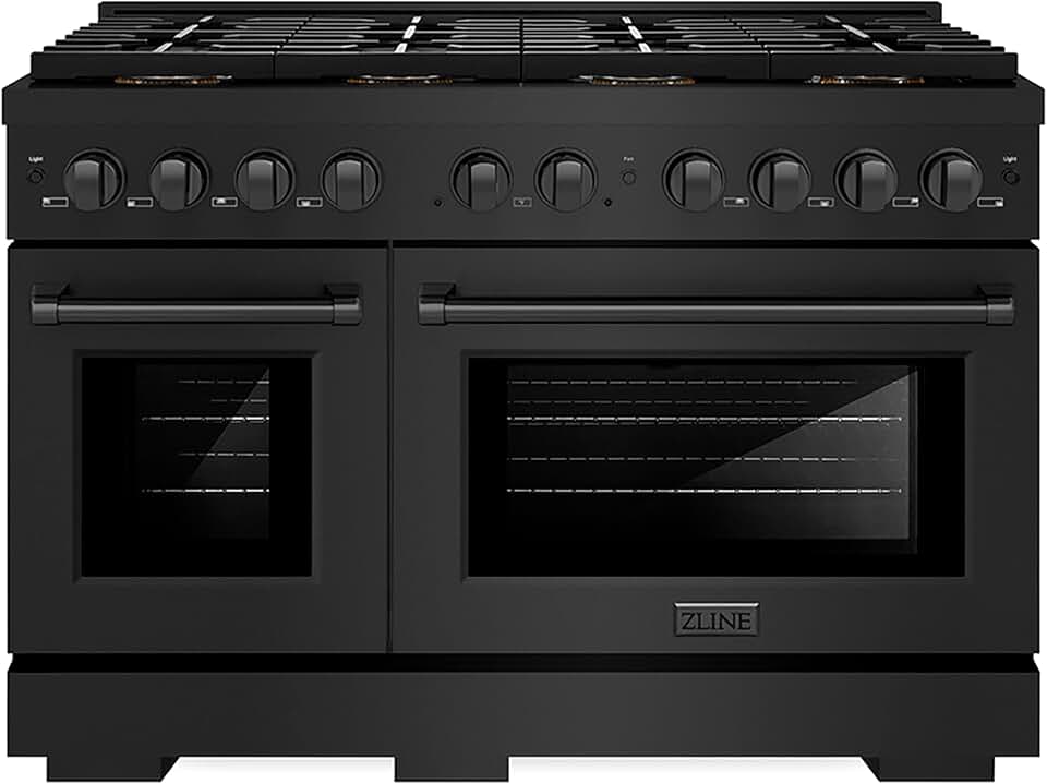 ZLINE 48 in. 6.7 cu. ft. Paramount Gas Range with 8 Burner DuoPro™ Cooktop and Dual Ovens in Black Stainless Steel (PSGRB-48)