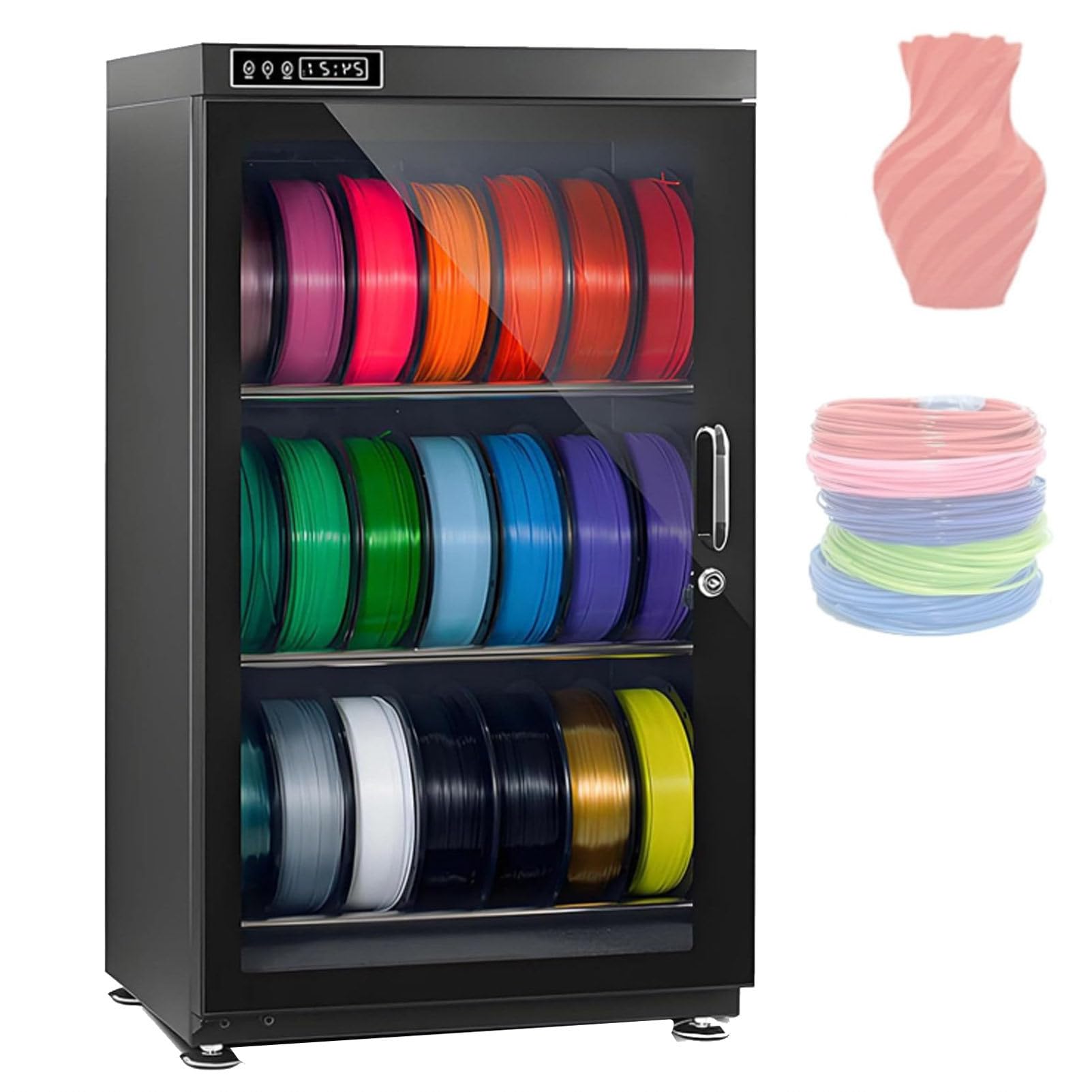 Cashwise 3D Filament Dryer Box, Metal Sealed Drying Structure 3D Printer Filament Storage Box Dehydrator w/Auto Humidity Control (RH15%-RH60%), for PLA, ABS 3Tier