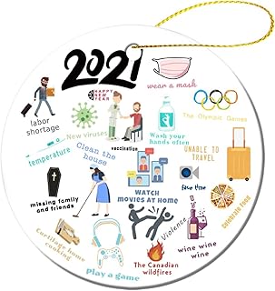 2021 Happy New Year Labor Shortage New Vituses Clean The House Ceramic Ornament 2021 Christmas Tree Ornament Wedding Decoration Graduation Ornament Couple Gift Home Decoration Round 3 inch