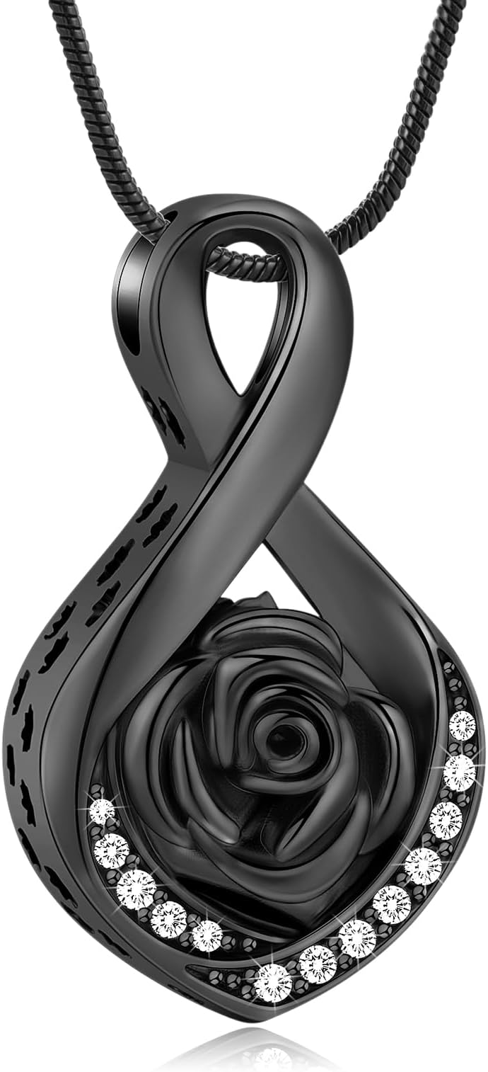 Roseflower Cremation Jewelry for Ashes Infinity Urn Necklace for Ashes Memorial Keepsakes Jewelry for Women Girl Pets Loved One Memorial Jewelry