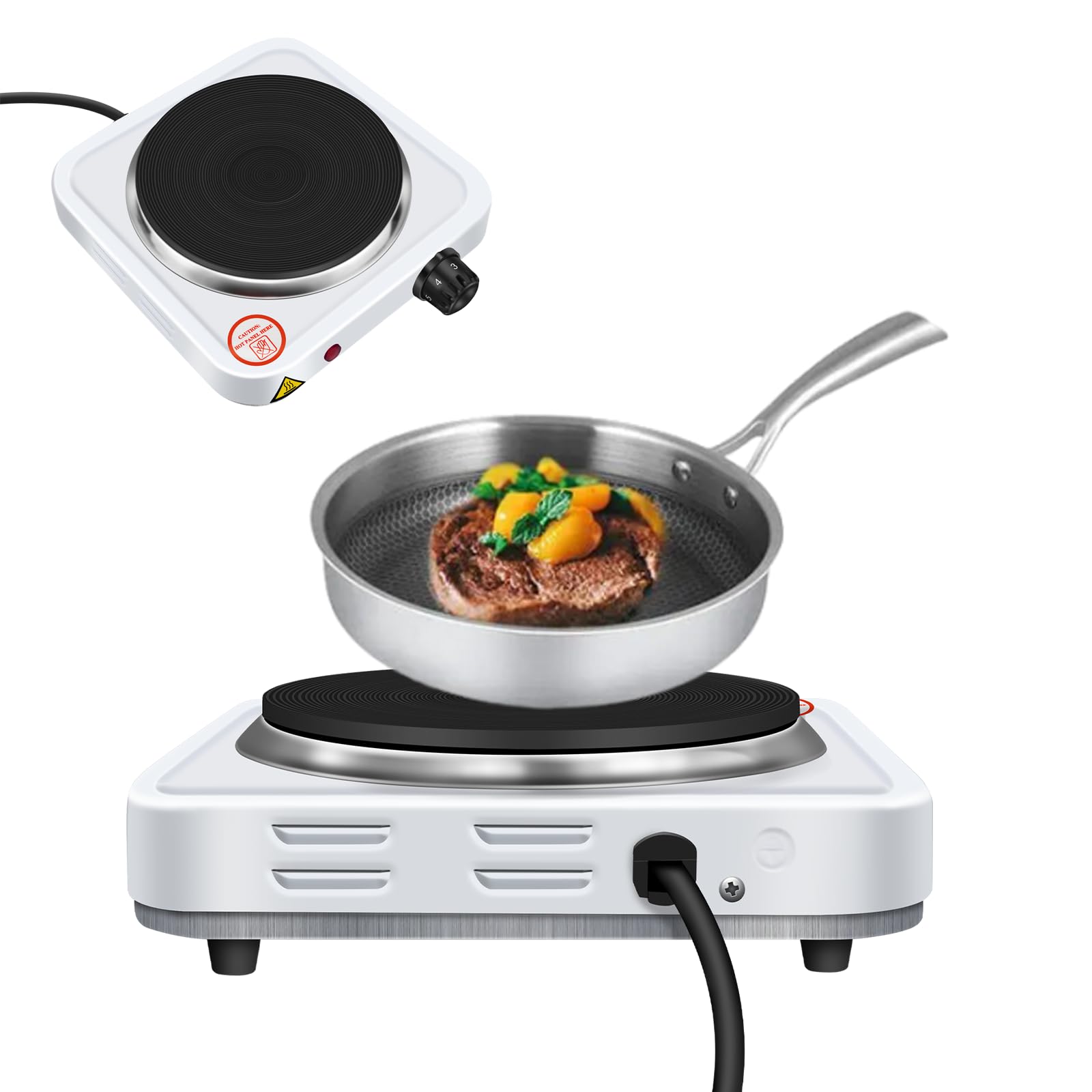 Electric Hot Plate Portable Camping Cooker, Electric Kitchen Hob with 5 Variable Heat Settings, 1 Cast Iron 1000W Portable Hob Rings for Warming, Cooking Boiling Fryer