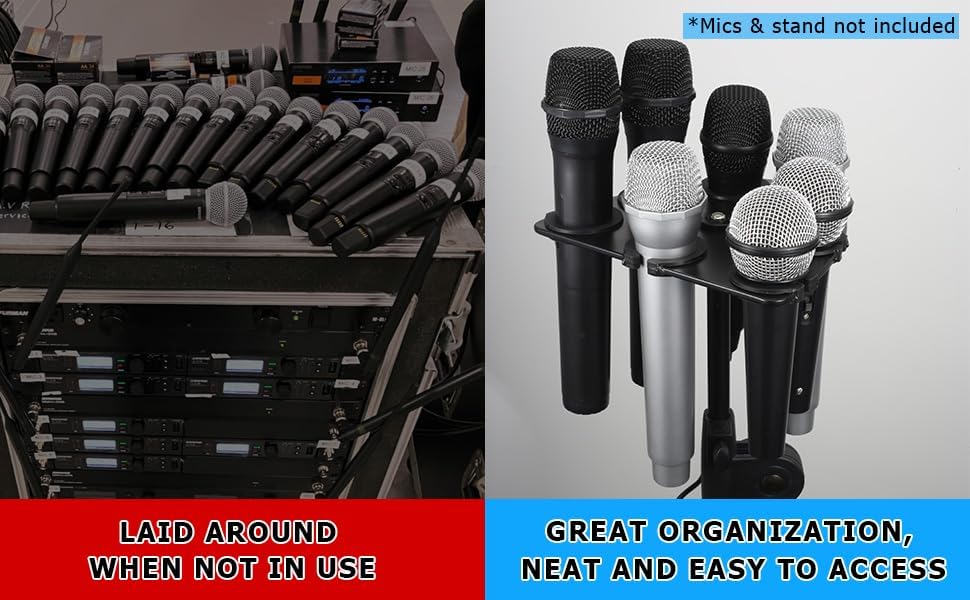 Miniatura 8 de Soporte de micrófono múltiple para micrófonos con cable e inalámbricos, organiza hasta 7 micrófonos, aluminio, negro