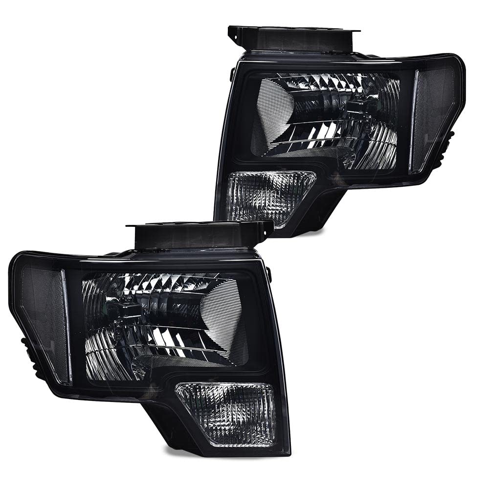 Photo 1 of G-PLUS Headlights Assembly, Compatible with 2009 2010 2011 2012 2013 F150 bumper Headlamp, Smoky lens Chrome Housing Amber Reflector (Smoky lens Black Housing Clear Reflector, NO LED) 2009-2014 F150 Smoky lens Black Housing Clear Reflector(Basic)