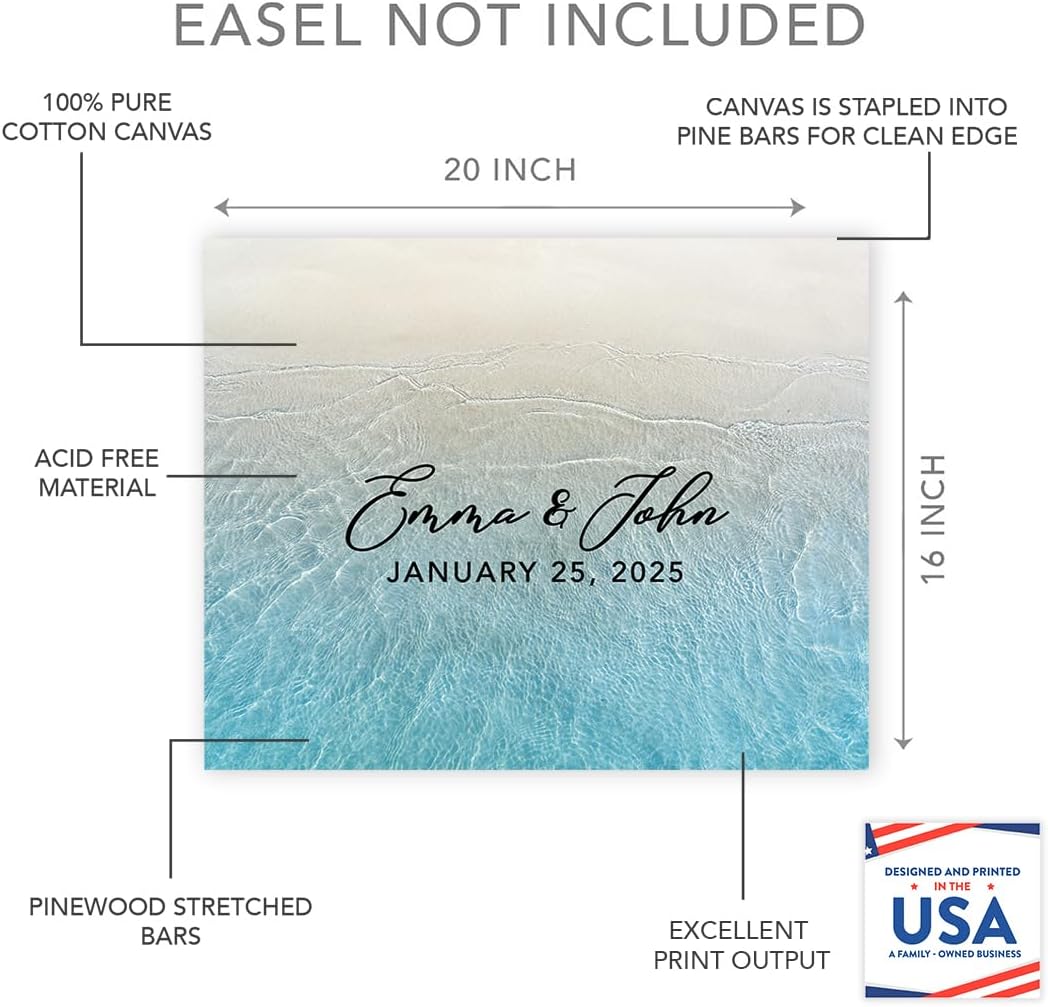 Andaz Press Custom Large Canvas Wedding Guest Book Alternative 16 x 20 Inches Tropical Sand Beach Horizontal Personalized Guest Book Signs for Wedding Welcome Sign for Beach Destination Wedding