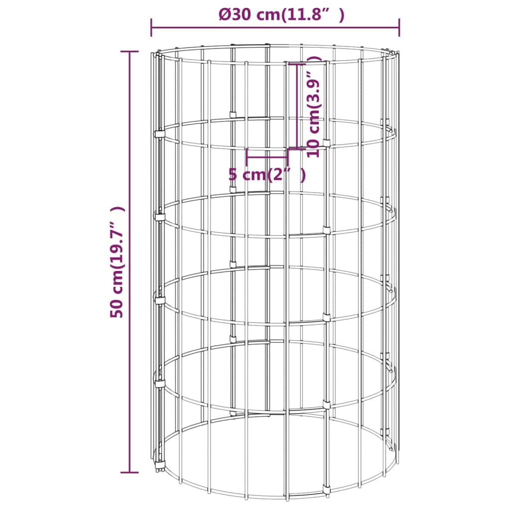vidaXL Okrągły słup gabionowy, galwanizowana stal, Ø30x50 cm, klatki gabionowe, słup gabionowy, klatka gabionowa, klatka gabionowa, słupy gabionowe