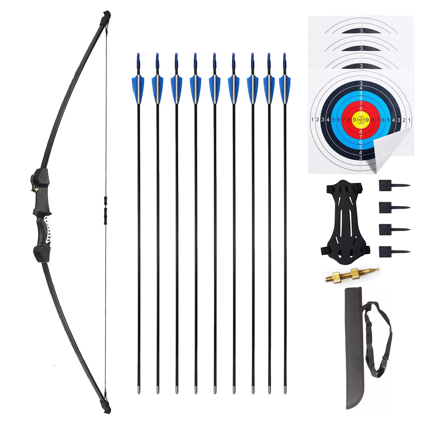 iMay 114.3 cm Recurve Archery and Arrows Set Outdoor Archery Beginner Gift Longbow Kit with 9 Arrows 2 Target 18 lb for Teenagers