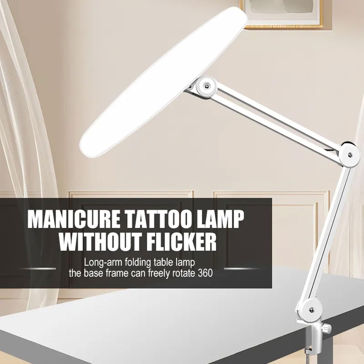 Lampa robocza do paznokci 3000 lm, składana lampa robocza LED 38 W z 112 koralikami do lampy, 4 poziomy jasności, regulacja 180°, lampa stołowa do zdobienia paznokci, rzęs, piękna, makijażu