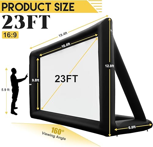 Vista 3 de Proyector inflable de 23 pies, pantalla de proyección al aire libre, portátil, con bolsa de almacenamiento para patio trasero, noches de cine