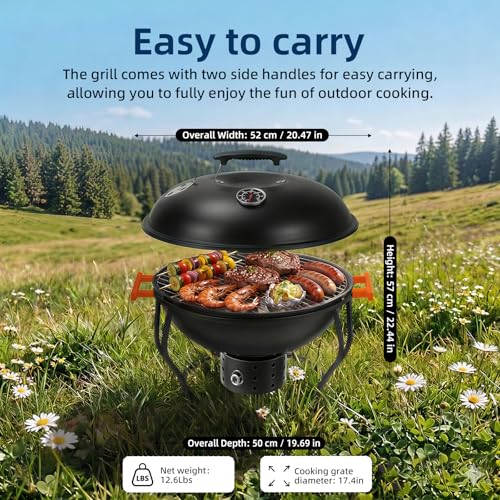 Small Charcoal Grill with Adjustable Fan, 18" Portable Barbecue Grill, Easy to Light Charcoal/Wood, Tabletop Outdoor Small Grill Perfect for Backyard, Camping, Tailgates, Cookouts, Christmas Gift - Image 7