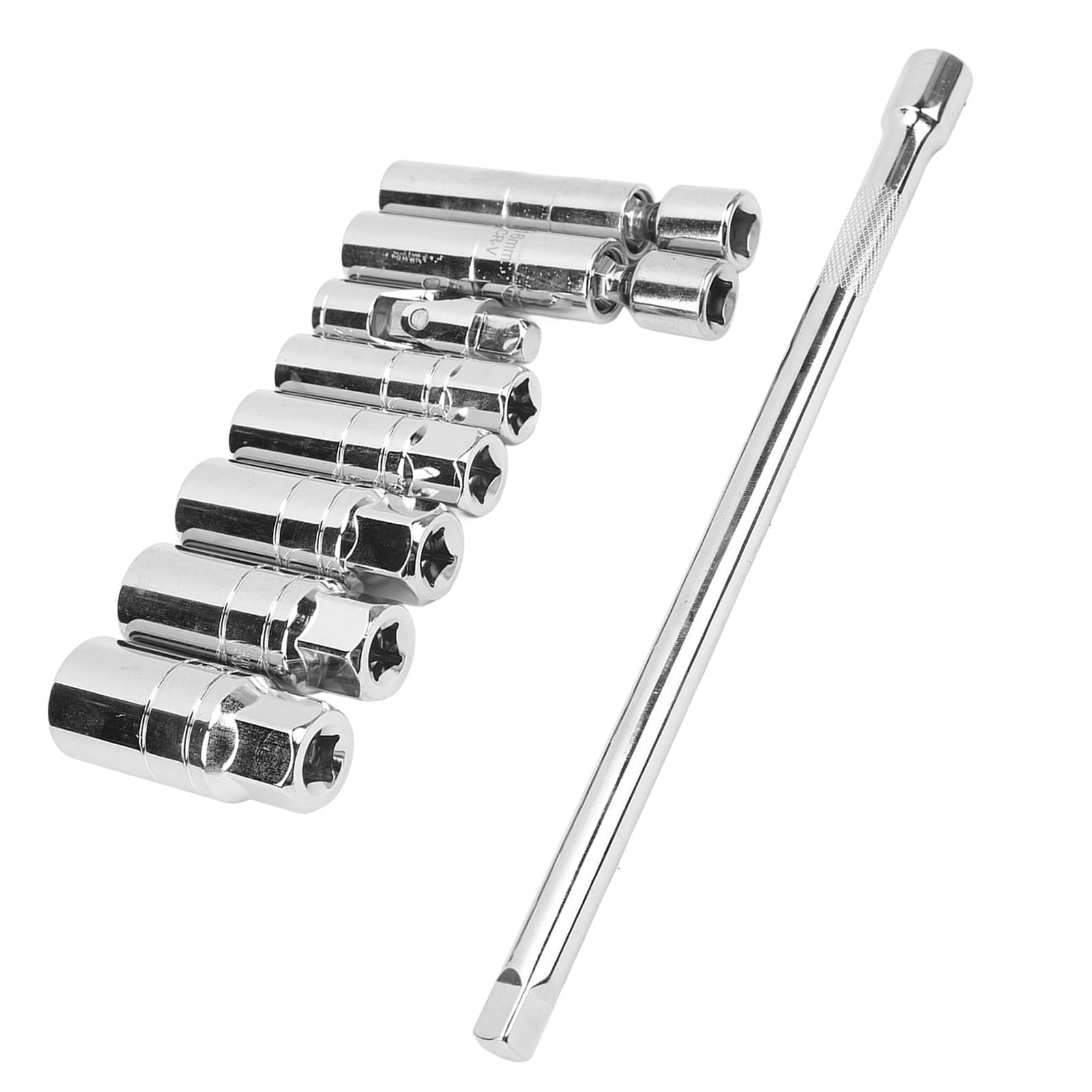 Juego de 9 Vasos para Bujías Magnéticos de Pared Delgada de 3, 8 Pulgadas, con Junta Universal de Repuesto, Juego de Herramientas de Extracción para Bujías para Coche