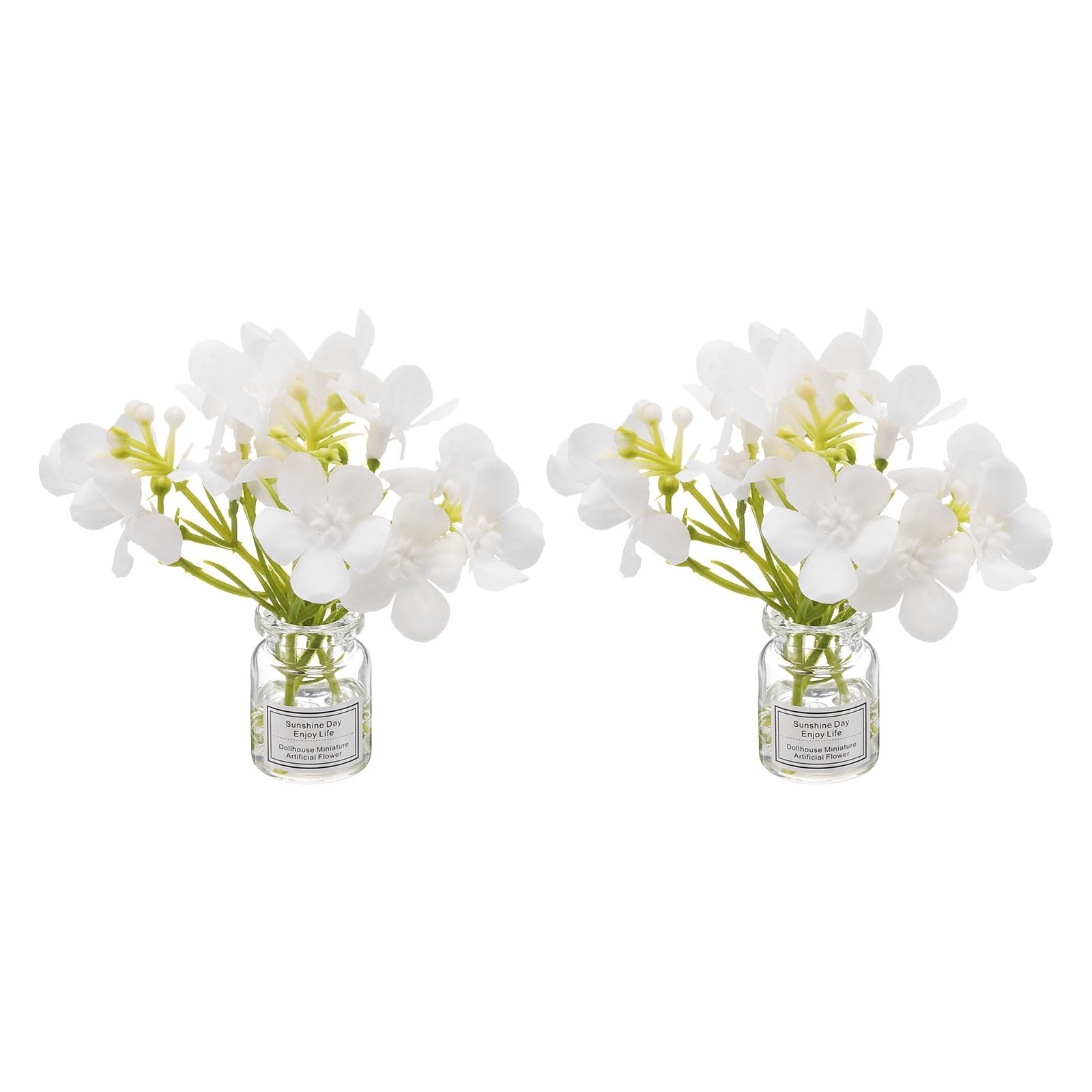 CoCud Mini Flowers Dollhouse in Vase, Silk Plastic Miniature Dollhouse Accessories with Tiny Flower White - (Applications: for 1:12 1:8 or 1:6 Scale Fairy Micro House) 2-Pieces