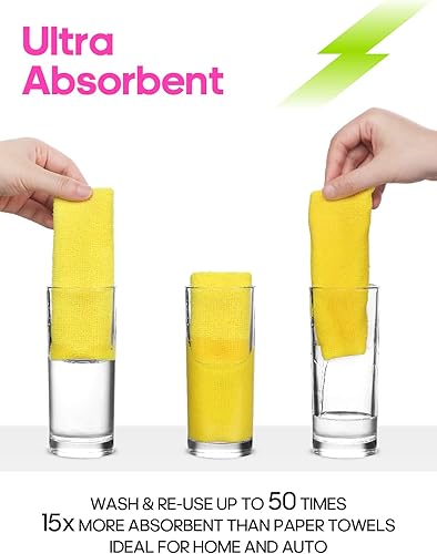 Miniatura 6 de Tear-A-Rag Roll - Paquete de 50 paños de limpieza de microfibra de 12 x 12 pulgadas, toallas reutilizables para el hogar, auto y tienda (amarillo)