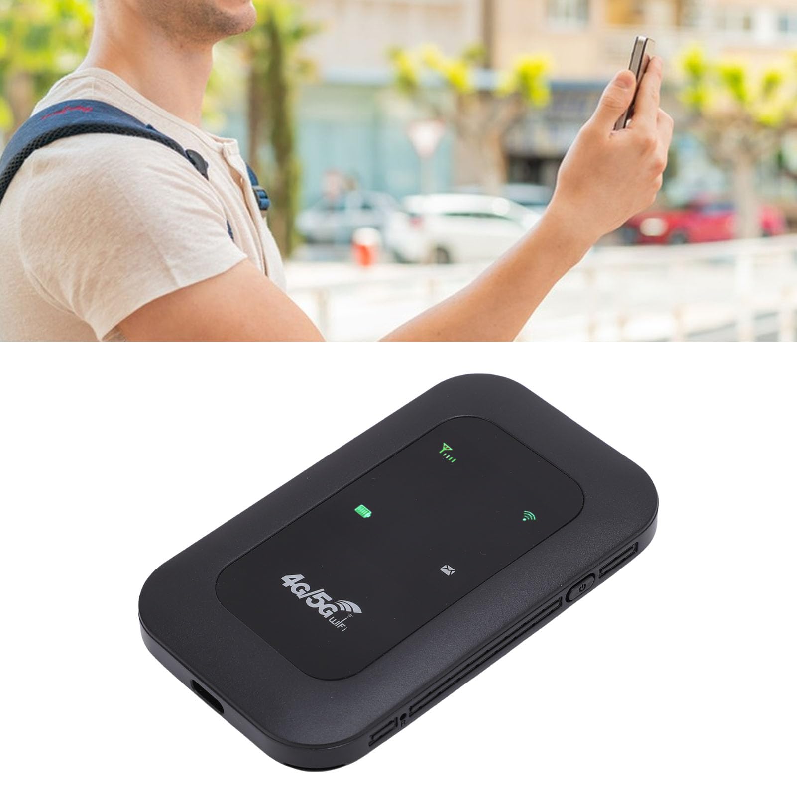 Denash Hotspot WiFi Portatile 4G/5G, Router Mobile da Viaggio con velocità di 300 Mbps, Display a LED a Colori e Slot SIM per 10 Dispositivi