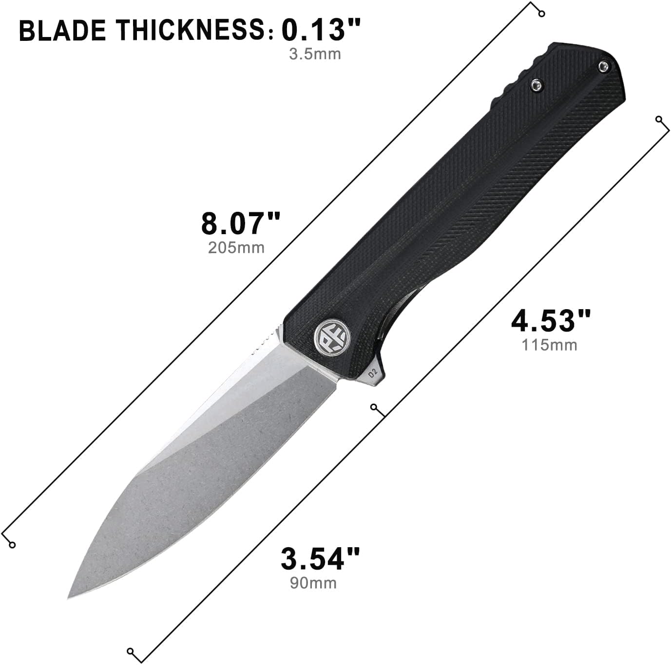 Petrified fish G10 handle D2 steel blade 2CR13 liner ball bearing flipper folding knife camping hunting EDC pocket tool PF818 (Black, Stonewash)