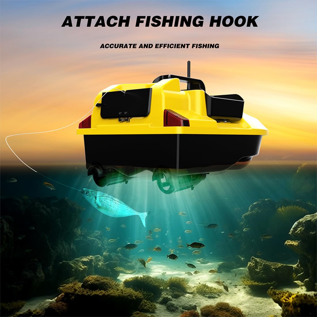 Barco de pesca con cebo a control remoto, lancha rápida inteligente V020 con 3 tolvas para cebo, control remoto de 500 m, 40 puntos de referencia GPS, retorno automático y luces LED de pesca brillan