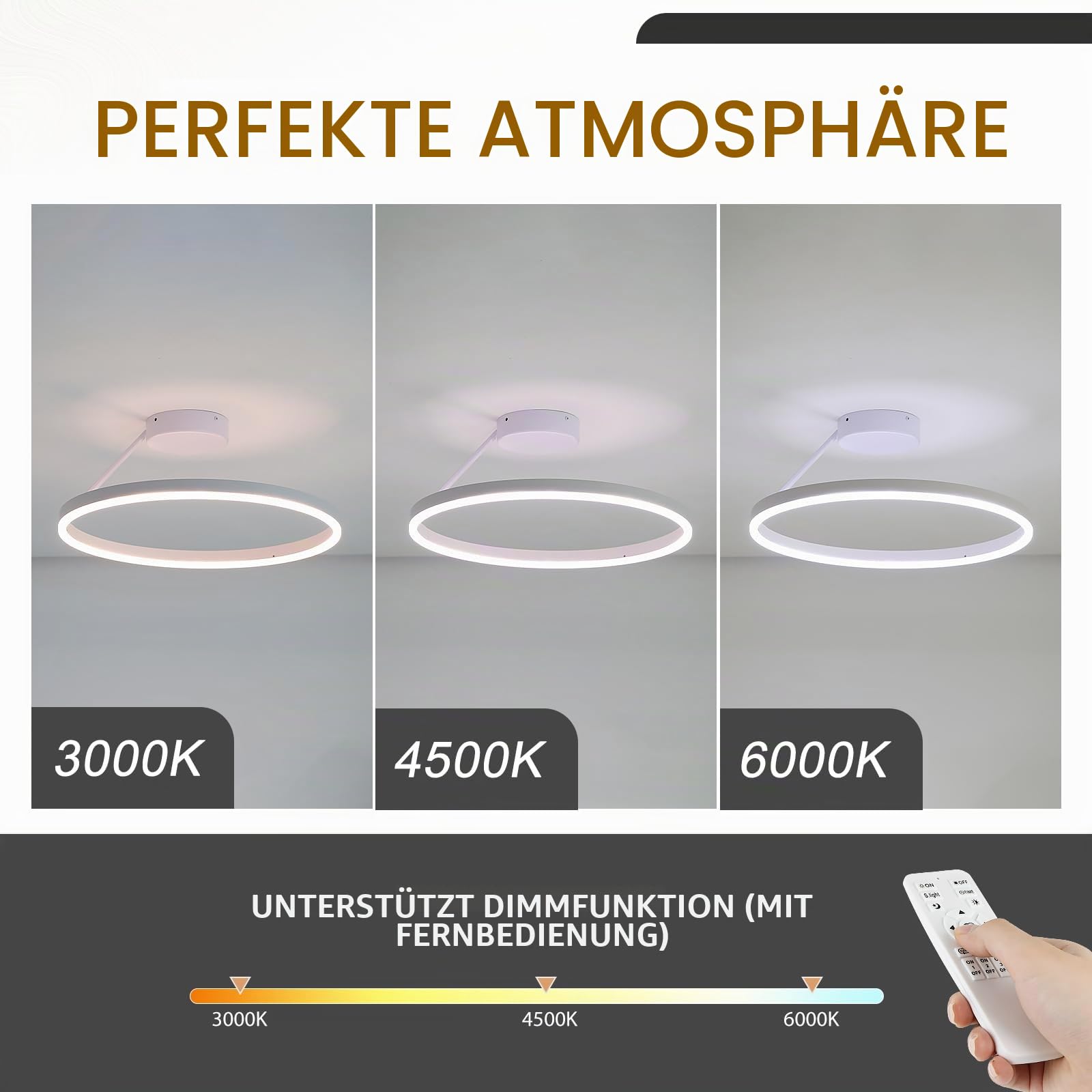 Ring Deckenlampe, Runde LED Deckenleuchte, Moderne Einfache Deckenlampen, Weiß Dimmbare deckenleuchten, Geeignet für Wohnzimmer, Esszimmer, Schlafzimmer, Küche, Korridor, Flur 50cm