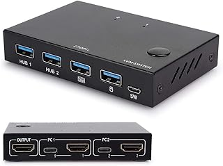 Heayzoki KVM HDMI Switch, 4K 2in1Out USB KVM Switch HDMI Splitter Switcher Computer Accessories,Plug & Play, KVM Switch 2in1Out 4K HDMI Switcher for Mouse/Keyboard(Black)