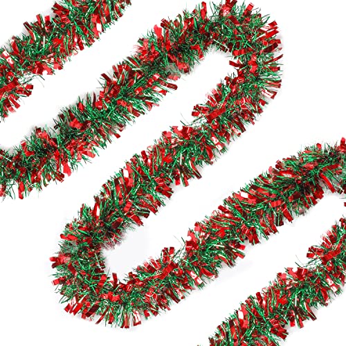 BELLE VOUS Guirlande de Noel Rouge et Verte - 12 m de Guirlande Noel Sapin de Noël Métallique Brillante - Grosse Guirlande Sapin de Noël pour Décorations...