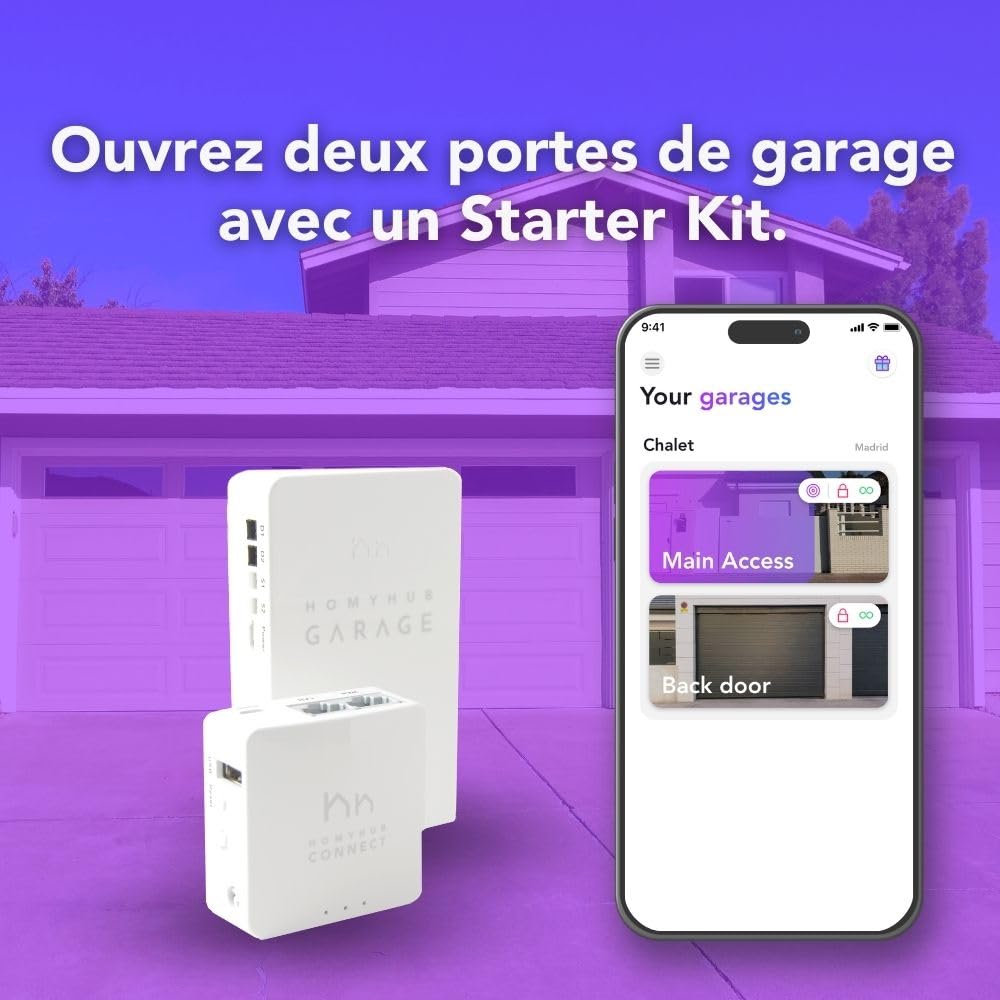 Kit de démarrage | Télécommande de Garage WiFi – Bien Plus Que d'ouvrir Une Porte de Garage avec Votre Mobile et Votre Voix – Contrôle Max 2 Portes par Starter Kit