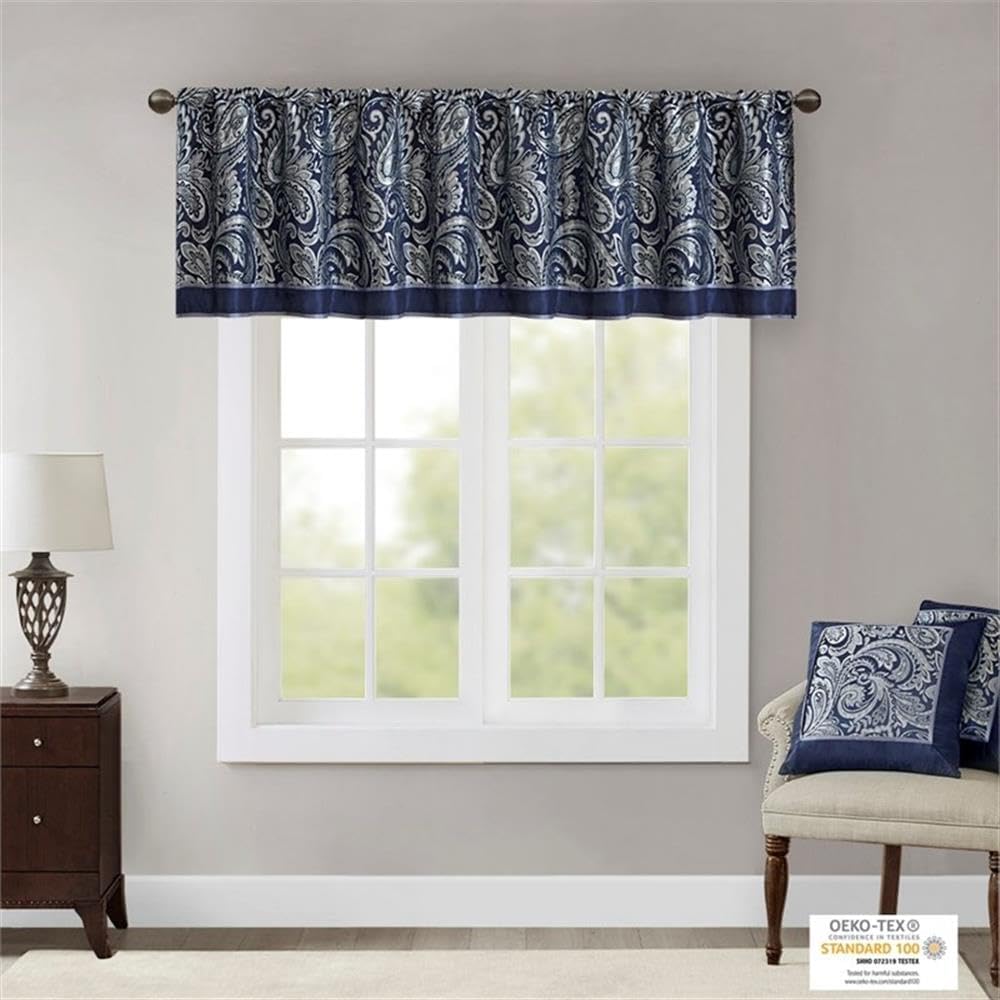 Pemberly Row Modern/Contemporary Jacquard Window Valance in Navy
