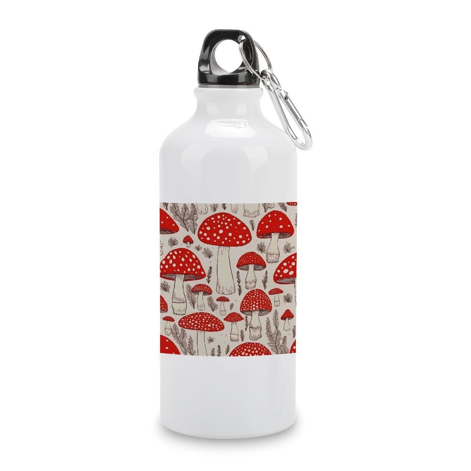 VstaDank Red White Mushroom Water Bottles Aluminum Sports Water Bottle with Lid&Hook Buckle Fashion Vacuum Insulated Water Bottles Hydration Flask Leak Proof Tumbler Keep Cold&Hot