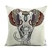 18 x 18 Cotton Linen Decorative Throw Pillow Case Cover with Flower Elephant Print Pattern