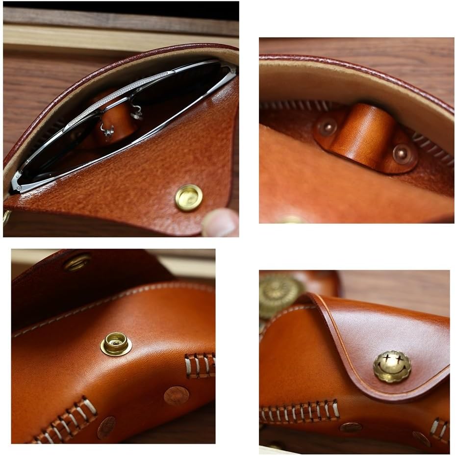 Retro Minimalist Leather Sunglasses Case, Leather Eyeglass Case - Reading Glasses Case- Glasses Case Flexible Sunglasses Pouch Slim Case for Men and Women (Gray : A)