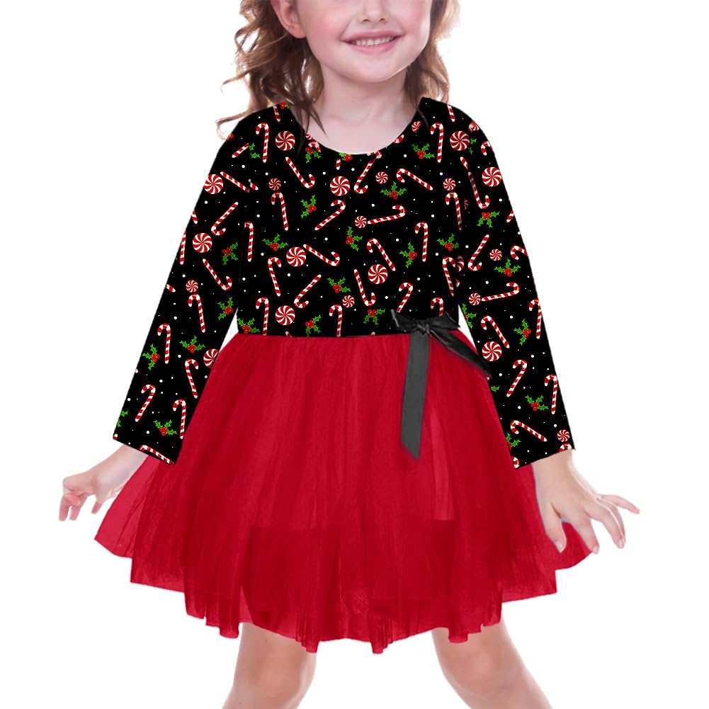 Remimi Christmas Toddler Girl Dress Xmas Ruffle Layered Tutu Dresses 1-6 Years