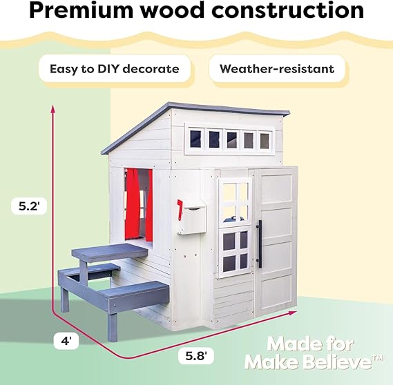 KidKraft Modern Outdoor Wooden Playhouse with Picnic Table, Mailbox and Outdoor Grill, White