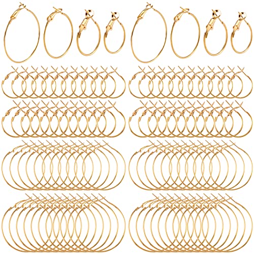 PAGOW 96Pcs Earring Hoops for Jewelry Making, Hypoallergenic Alloy Round Earrings Finding, Gold Open Beading DIY Earrings Craft Art Accessories