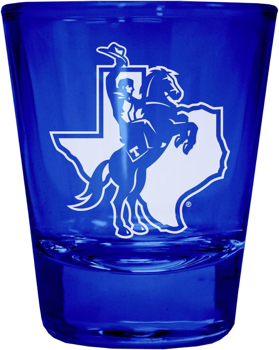 Vaso Tequilero Tarleton State University Grabado a Color 2 oz Azul Pack de 2