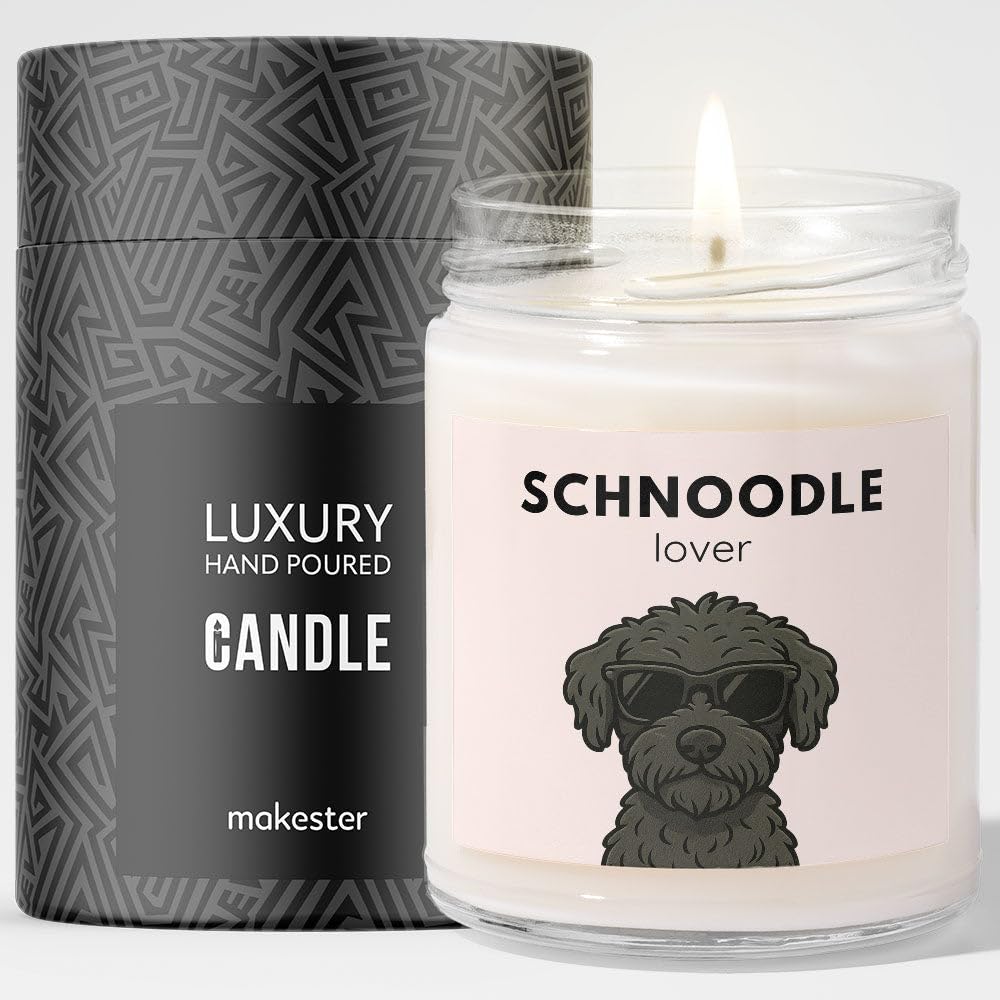 Makester Black Schnoodle Gifts - Luxury Soy Wax Candle - Vanilla, Jasmine, Sugared Almond - Dogs In Shades