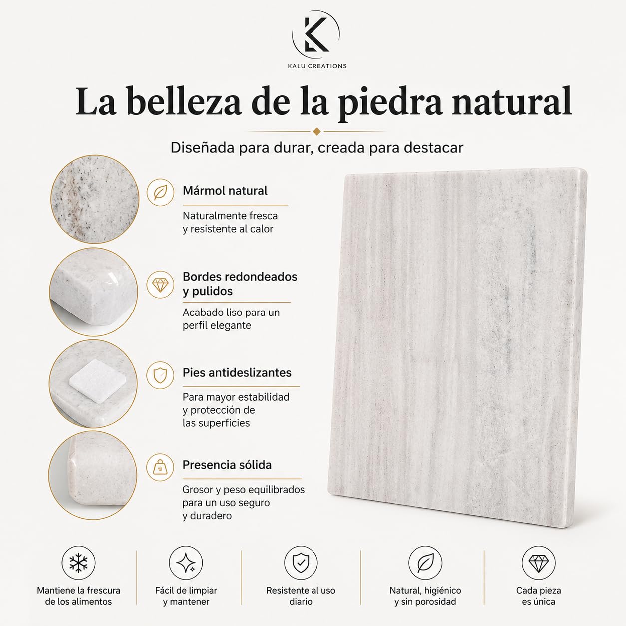 Tabla de cortar de mármol 40 × 30 cm – Piedra natural para cocina – Ideal para quesos, embutidos, sushi y aperitivos – Hecha a mano en Italia – Kalu Creations