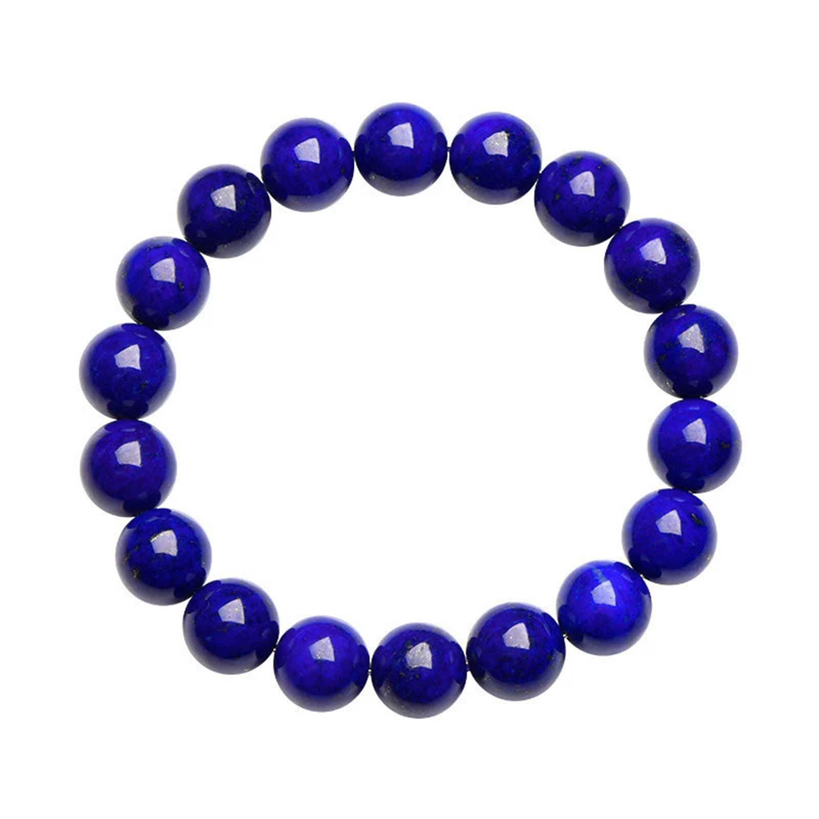 Pulsera de Cuentas Redondas Hechas a Mano de lapislázuli Natural