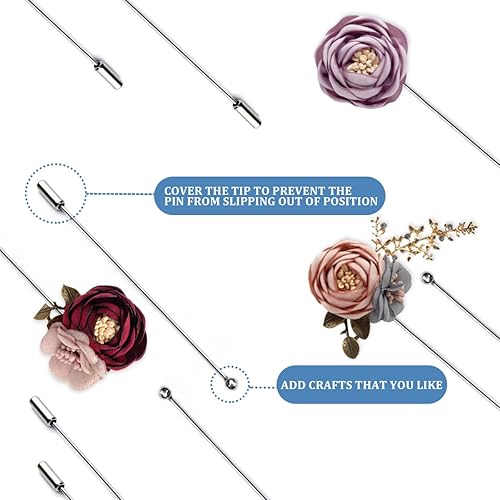 Miniatura 3 de Broche de acero Ramillete de plata, broche de solapa de seguridad, aguja larga con taza segura para costura artesanal, hombres y mujeres, traje,