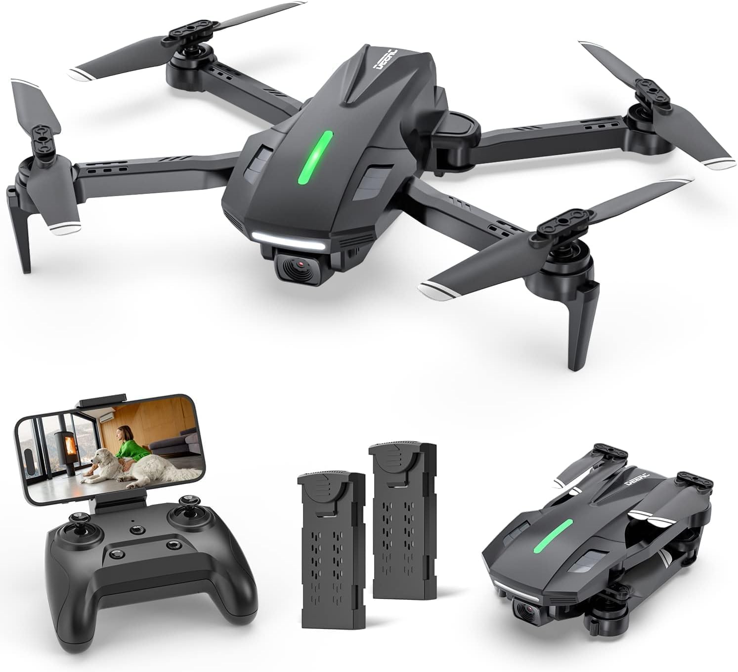 DEERC D70 Mini Drone avec 1080P HD Caméra pour Enfants et Adultes, FPV Quarcopter RC Pliable pour Garçons et Filles avec Mode sans Tête, Vol par Tape, 360° Flips, Contrôle Vocal et Gestuel, 2 Piles