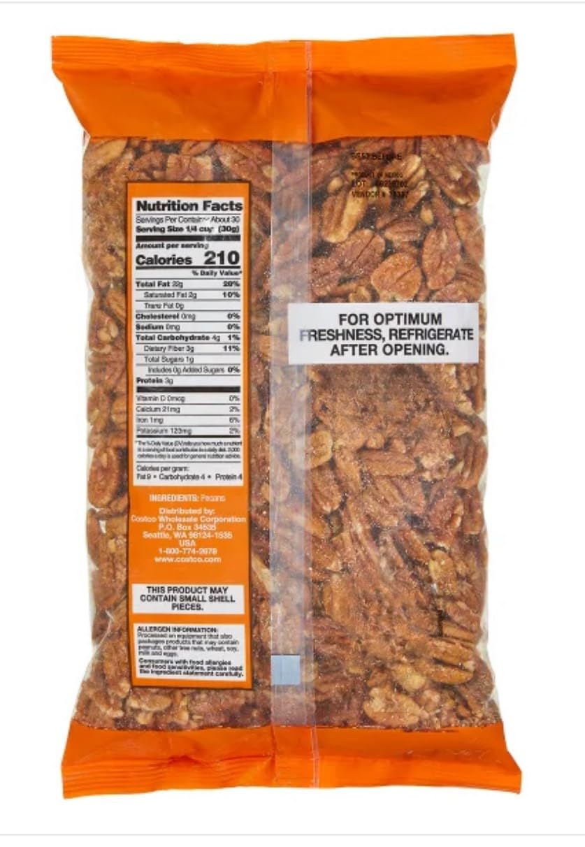 Kirkland Pecan Halves – US Fancy #1 Grade – 2 lbs (32 oz) Bag – Whole Raw Pecans, Crunchy and Naturally Sweet – Kosher Certified Snack or Baking Ingredient
