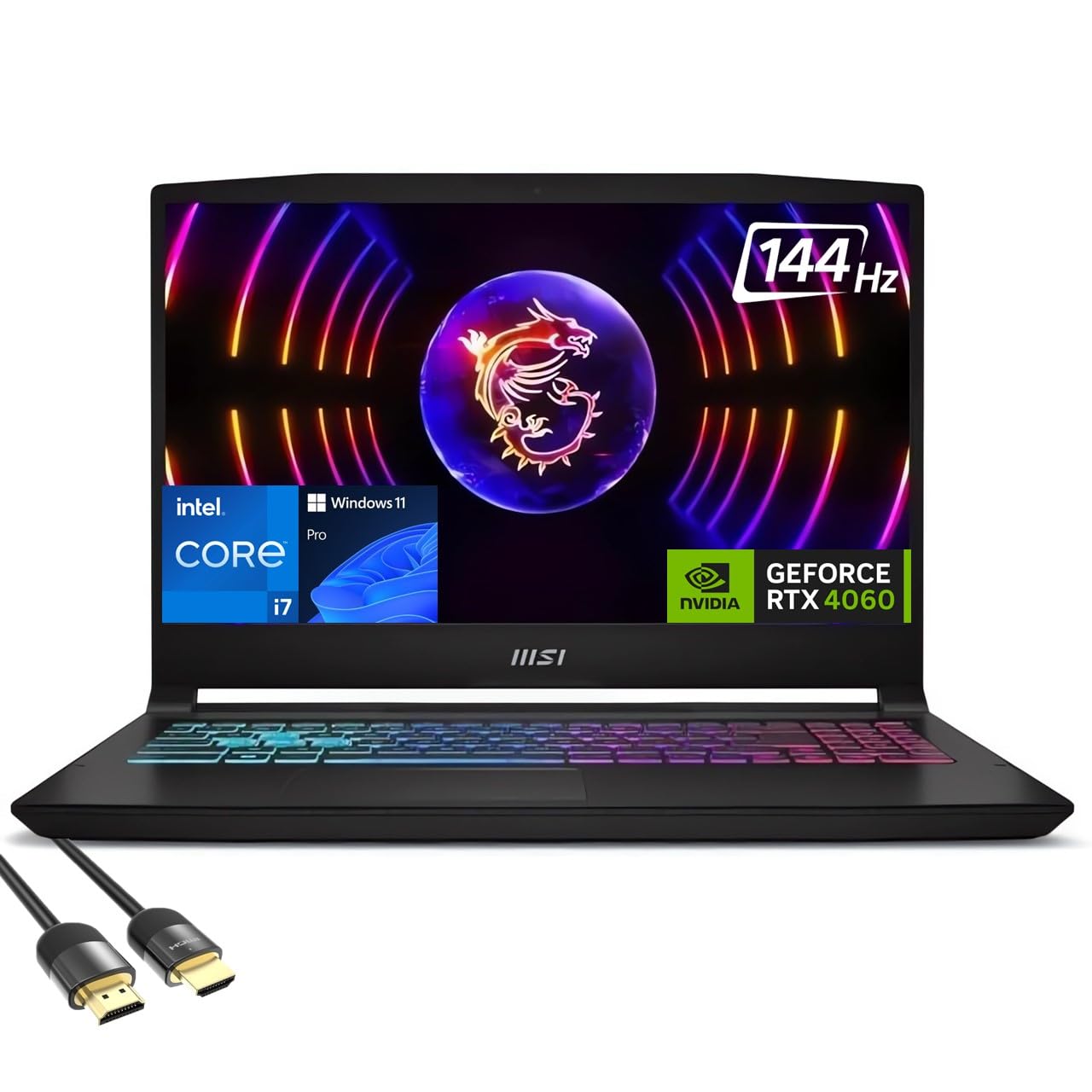 MSI Katana 15 Gaming Laptop, 15.6" FHD Display, Intel Core i7-12650H, GeForce RTX 4060 8GB, 32GB DDR5, 1TB PCIe 4.0, WiFi 6, 4-Zone RGB Backlit KB, USB-C, RJ45, US Version KB, PDG HDMI, Win 11 Pro