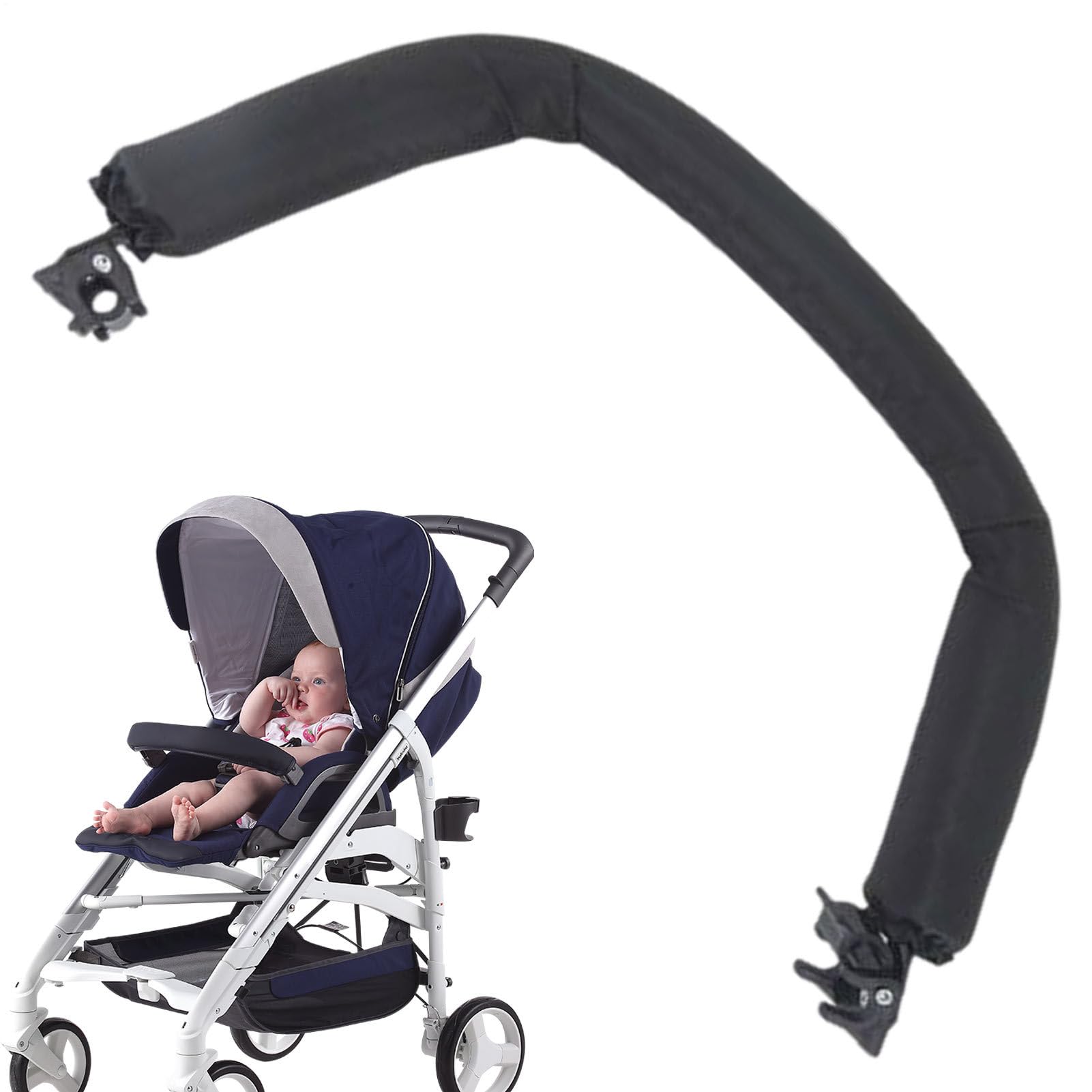 Fixation porte-collation pour poussette – 42 Cm, plateau d'extension de guidon pour bébé, barre de pare-chocs réglable avec fente pour tasse | Accoudoir de poussette à clipser, accessoire pour collati