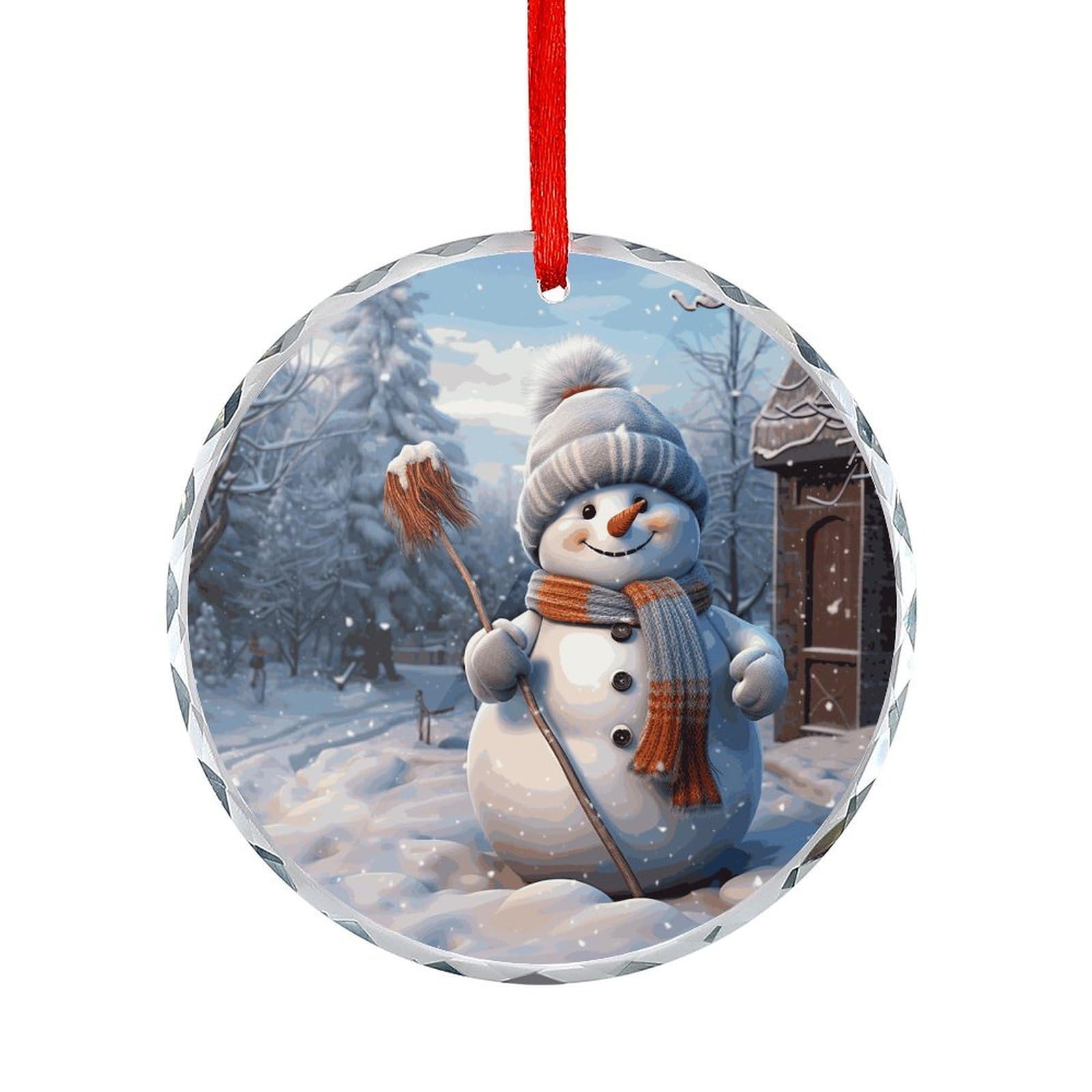 Btcowzrv Style Hardworking Snowman Round Ornament Hanging Pendant Decor
