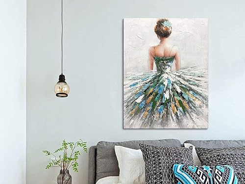 Miniatura 3 de Boiee Arte, 24 x 36 pulgadas, pintada a mano, hermosa chica de ballet en vestido colorido, pinturas al óleo verticales, figura abstracta, arte de