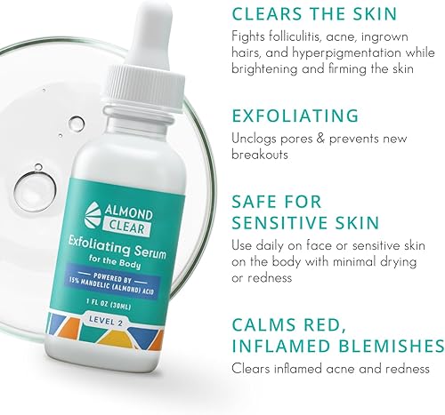 Miniatura 2 de Almond Clear Suero de nivel 2  Suero corporal de ácido mandélico para acné, foliculitis, piel envejecida, pelos encarnados, manchas oscuras en la