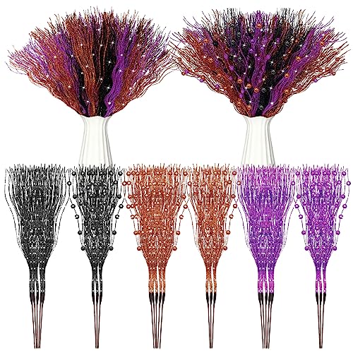 Giegxin 24 Pcs Artificial Glitter Berry Stem Ornaments 17 Inches Fake Halloween Picks Branches Decorative Glitter Sticks for Vase Christmas Tree DIY Wreath Crafts Fireplace(Black, Purple, Orange)