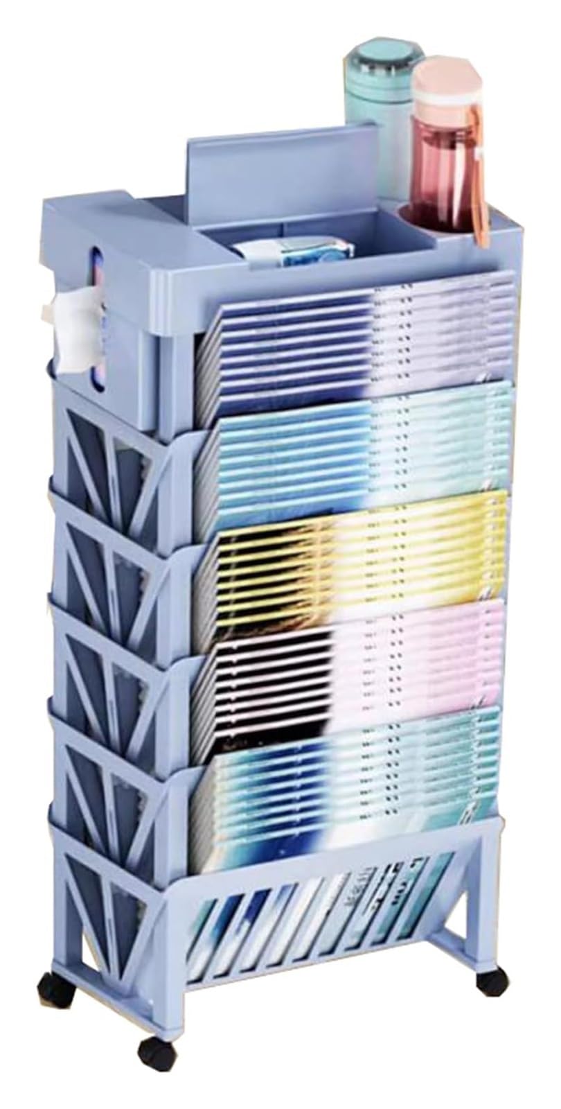 TUOYIBO Book CartMobile Bookcase, Mobile Bookshelf with Wheels, Shelving Cart with Wheels, Narrow Storage Cart for Living Room, Bedroom, Kitchen, Blue (Color : Blue)
