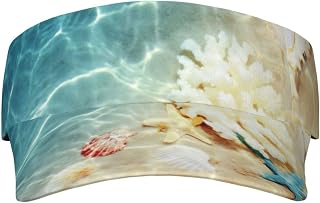 Starfish Coral and Seashell Printed Visor Hats for Women Adjustable Sun Protection Visor for Golf Tennis Running Summer Beach, Black, One Size, Black, One Size