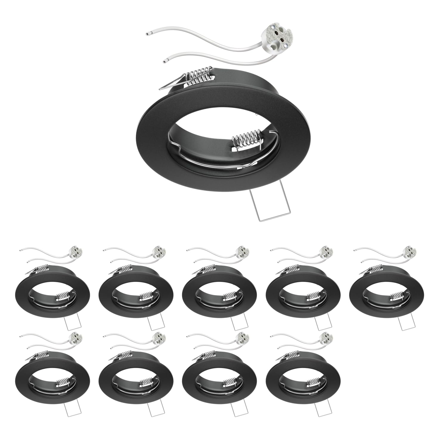 ledscom.de 10x Ceiling recessed Frame Fere recessed Frame Black matt (LED/Halogen/MR16/50mm) incl. GU5.3 Socket