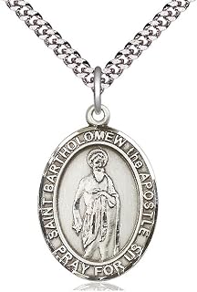 CatholicStore St. Bartholomew The Apostle Medal in Fine Pewter, 1" Tall on a 24" Light Rhodium Heavy Clasp Chain