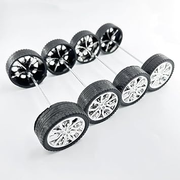 8PCS Toy Car Wheel RC Car Rubber Tire Wheel with Metal Shaft Axles for RC Car Truck Robot DIY Model Car Building Parts (2.5x45mm)