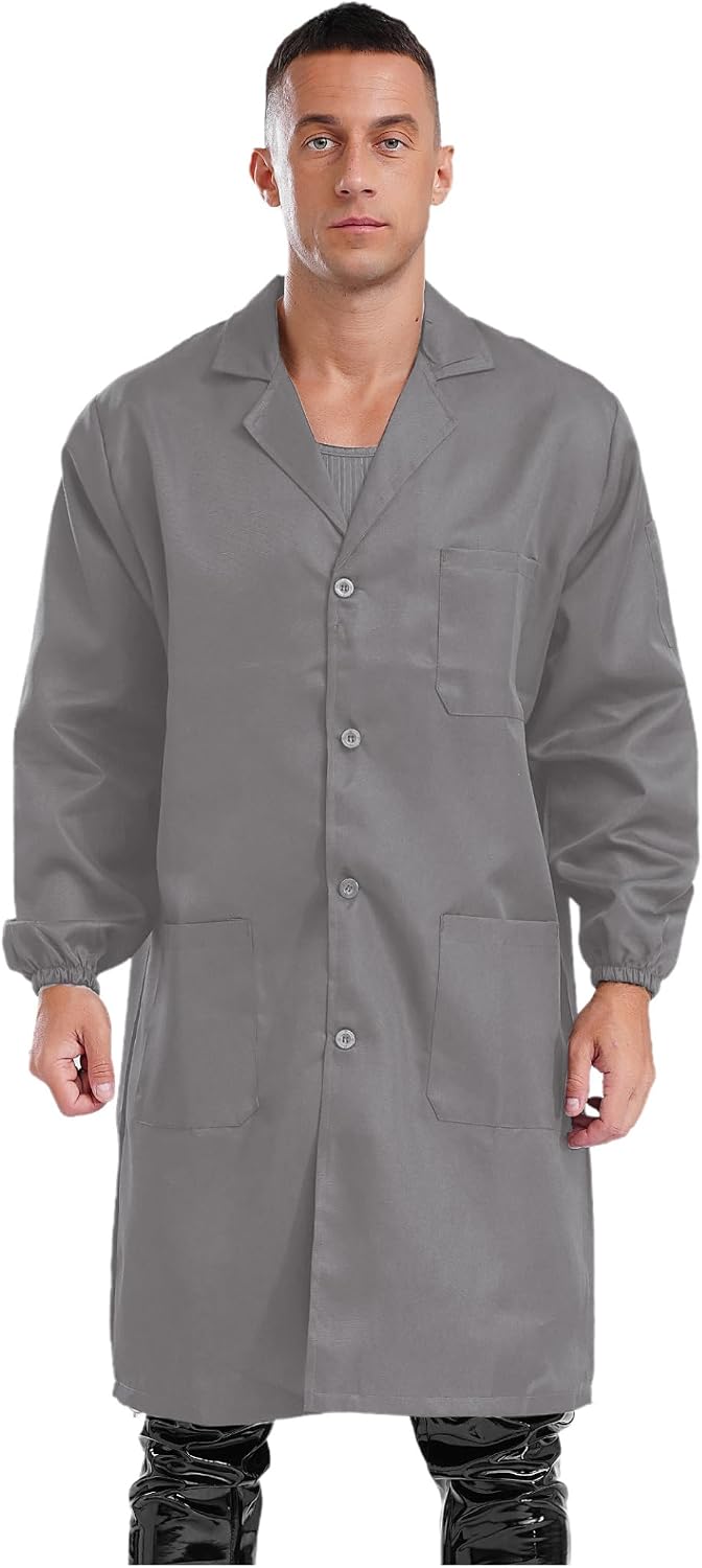 Jugaoge Men's Unisex Adult Long Sleeve Work Coat Button Down Wear Resistant Cotton Jacket Lab Coat