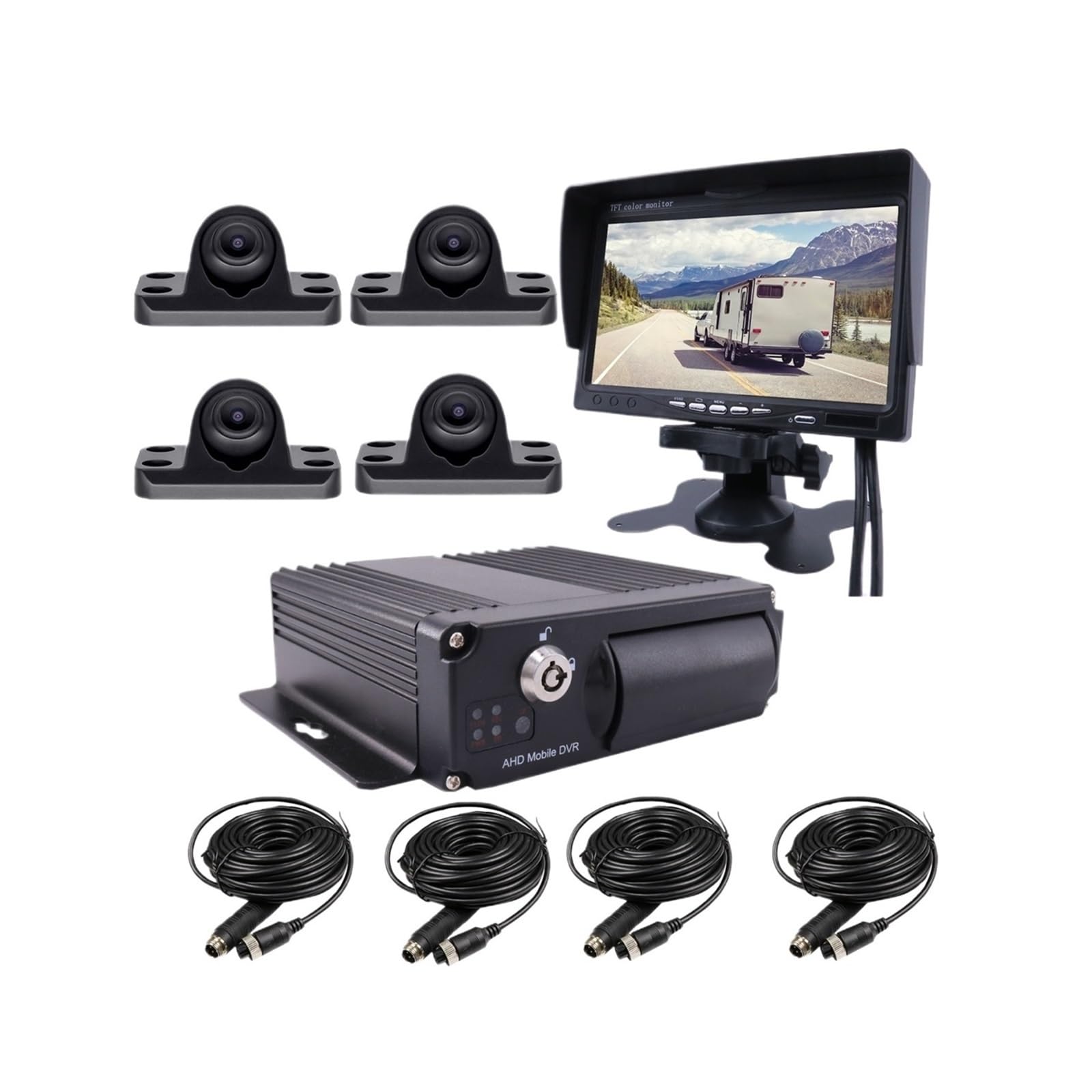 KKGHYYMG 4-CH H.265 1080P Bus CCTV Video Record System Loop Record IP68 Waterproof Mini Camera 120 Degree for Truck Van Rv Fleet